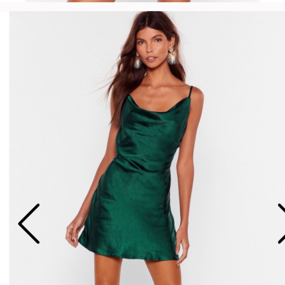 Nasty Gal forest green cowl neck slip dress
